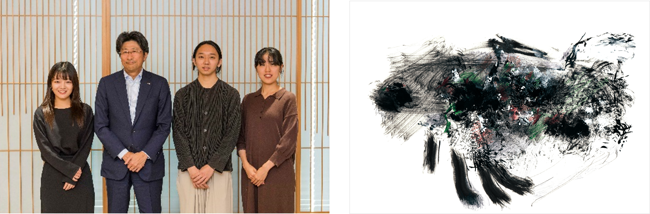 東京藝術大学の学生たちと木原社長 ／&nbsp; IR資料採用作品「根付く」