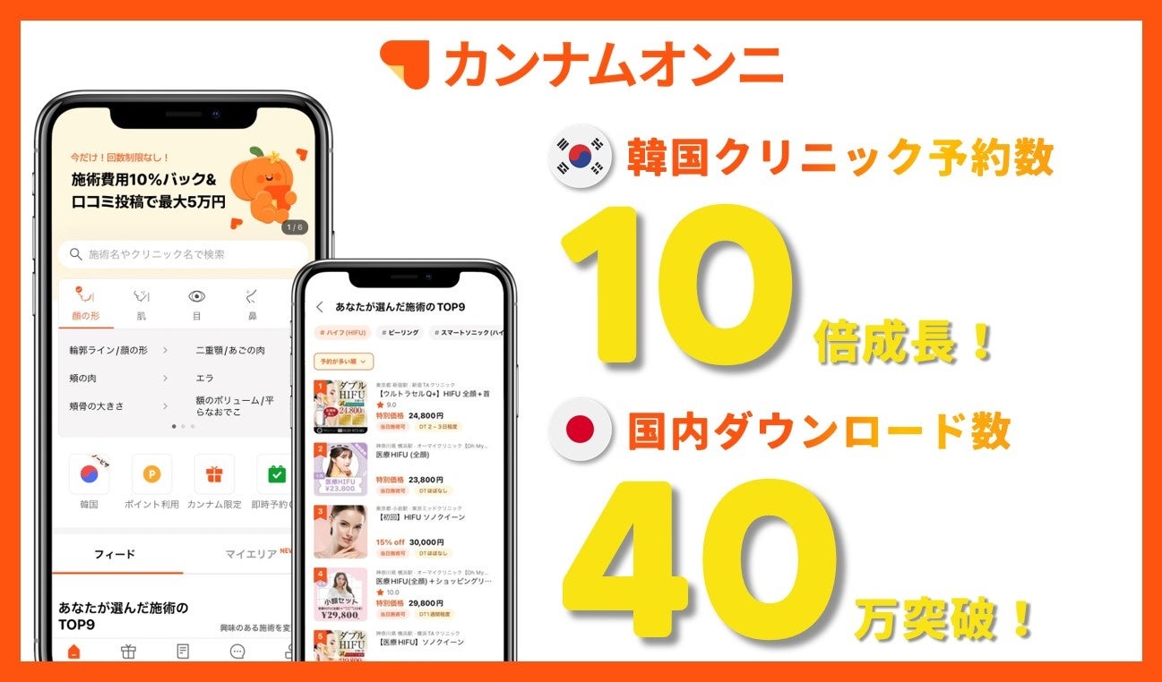 韓国No.1美容医療アプリ「カンナムオンニ」韓国クリニックへのクロスボーダー予約が前年比10倍!& 国内ダウンロード数は40万を突破! | Healingpaper Co.,Ltd.のプレスリリース