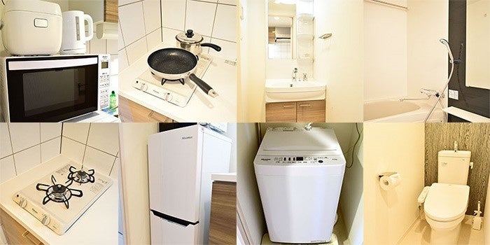 基本的な家電も揃い、お部屋設備の浴室乾燥・温水洗浄便座と設備も充実