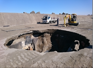 ケーソン護岸における陥没の発生状況