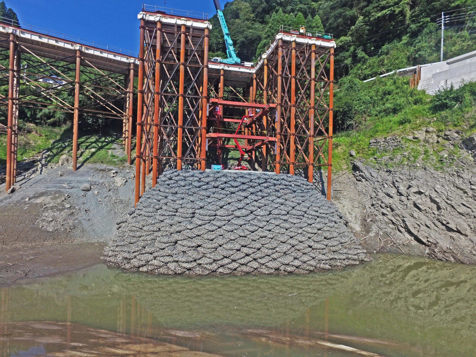 パワフルユニットを使用しての橋梁下部工工事の様子