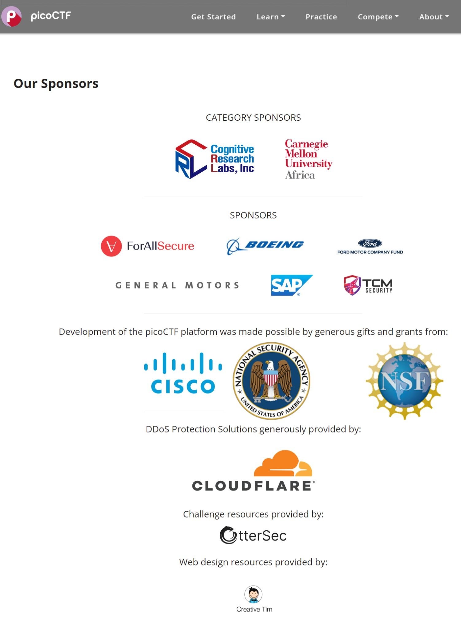 図 picoCTFサイト スポンサー一覧