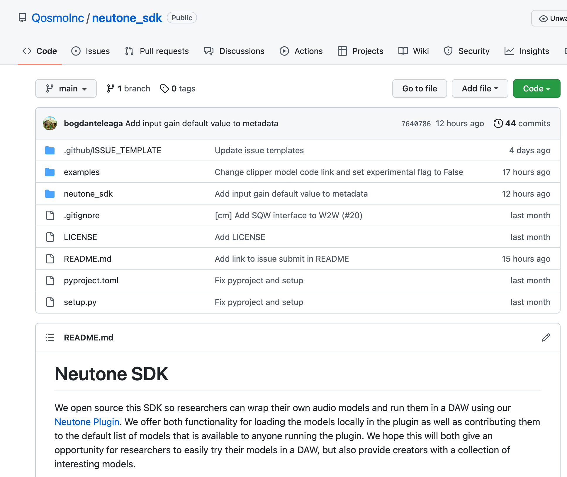 図：GitHub上の開発者向けNeutone SDK