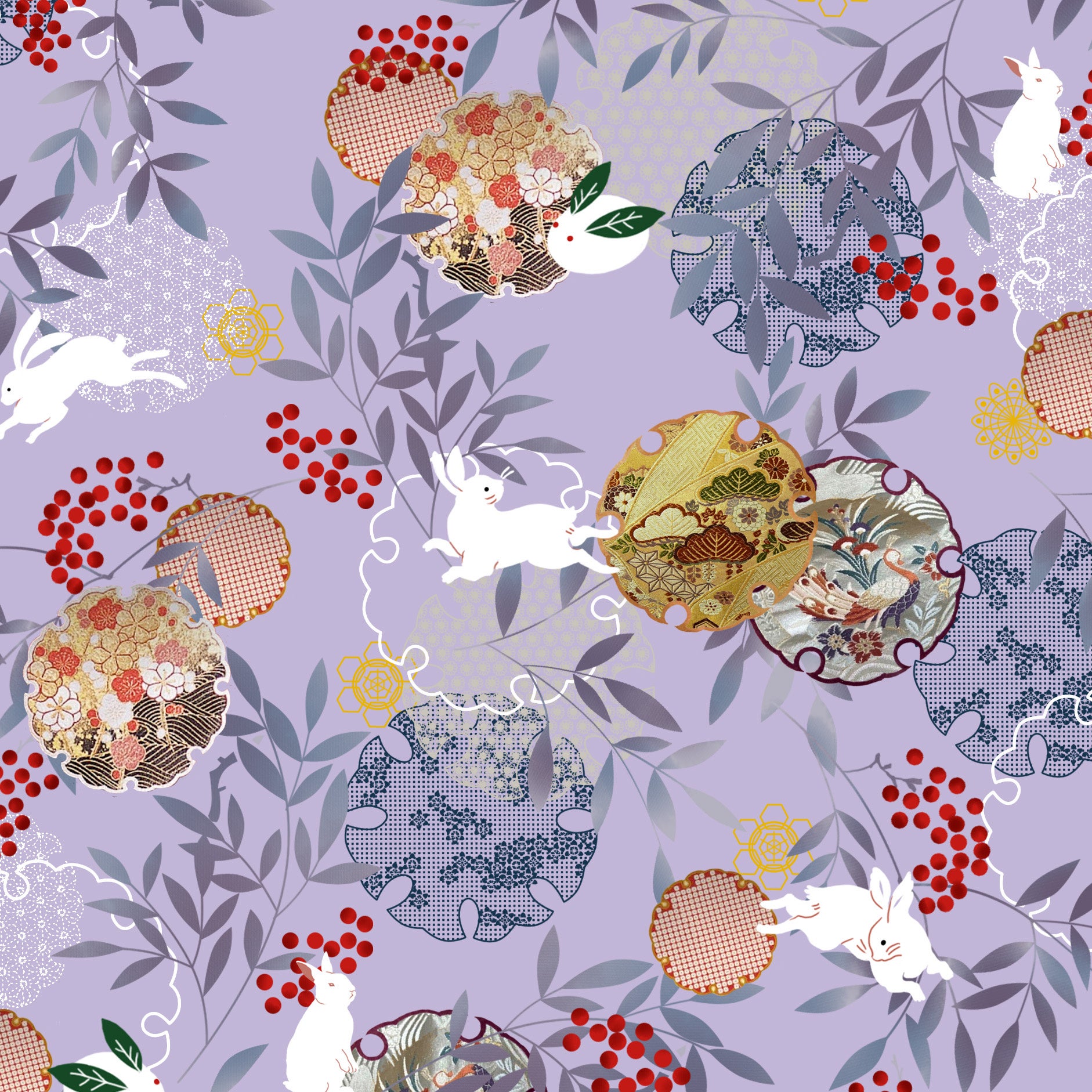 『トレシー®お年賀クロス 和調 開運厄除け南天うさぎ柄』