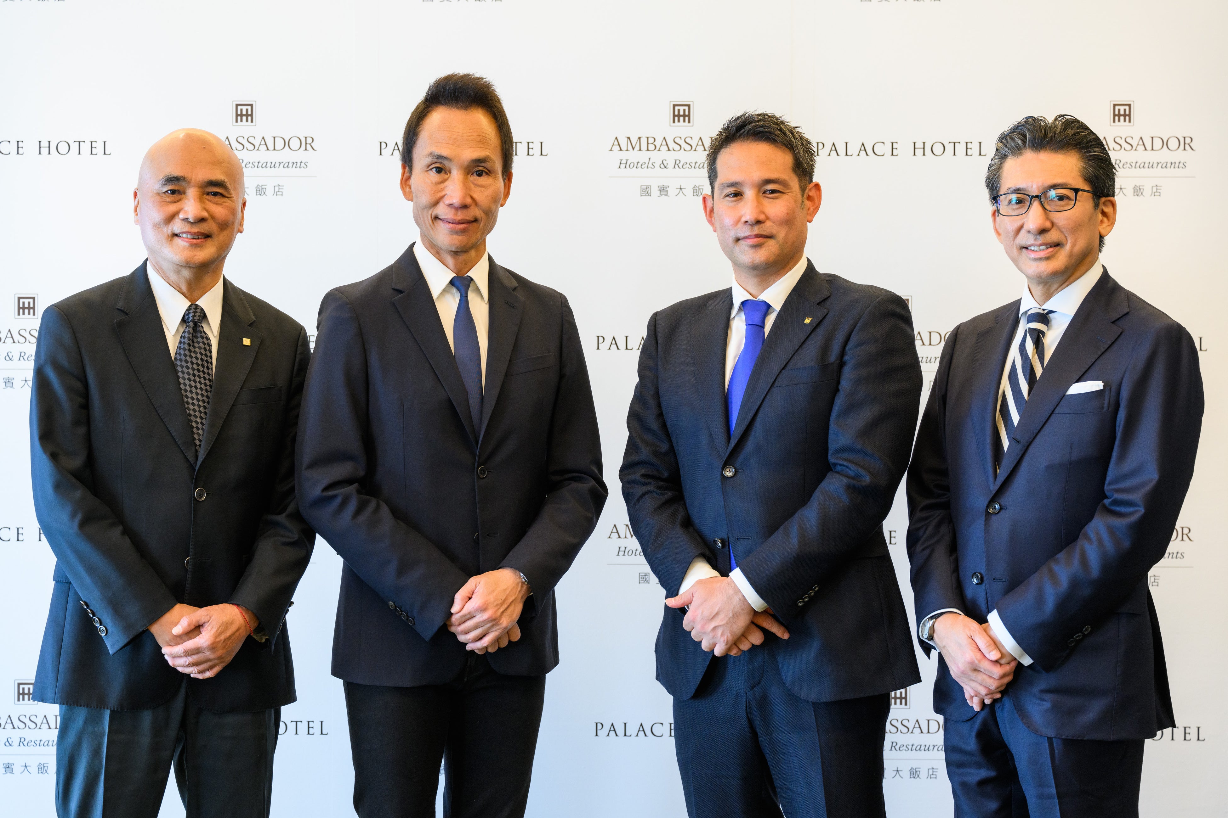 （左から）國賓大飯店股份有限公司  首席顧問  林 興國、國賓大飯店股份有限公司 董事長 許 育瑞、株式会社パレスホテル 代表取締役社長 吉原 大介、株式会社パレスホテル 専務取締役 パレスホテル東京 総支配人 渡部 勝