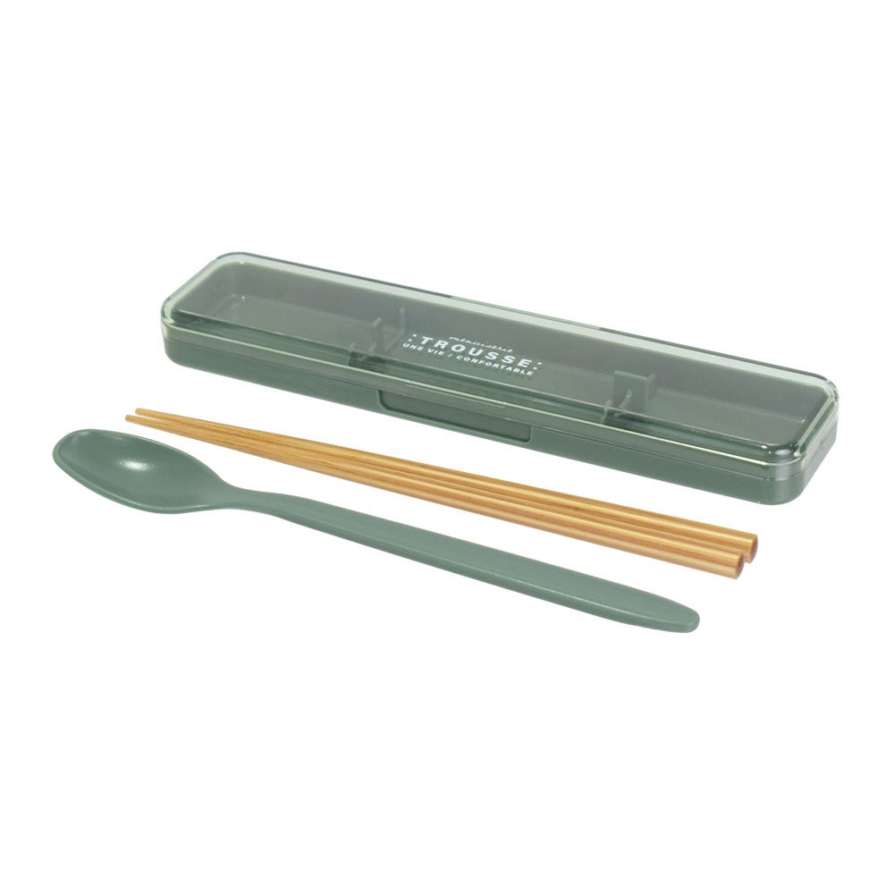 トルース　抗菌六角箸入りコンビセット　グリーン