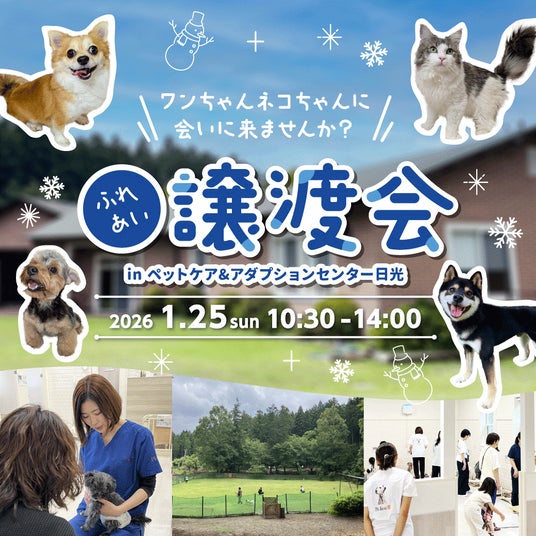2026年1月25日(日)ペッツファーストグループ「ふれあい譲渡会」開催のお知らせ in ペットケア&アダプションセンター日光 2026年1月25日(日)ペッツファーストグループ「ふれあい譲渡会」開催のお知らせ in ペットケア&アダプションセンター日光