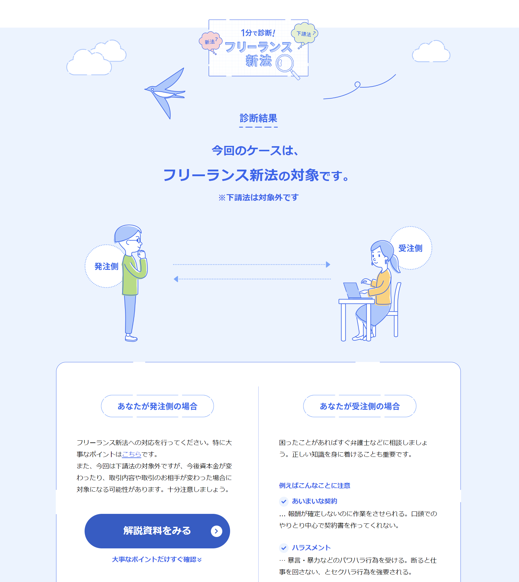 イメージ：診断結果では発注者・受注者それぞれが具体的に何をすべきか解説