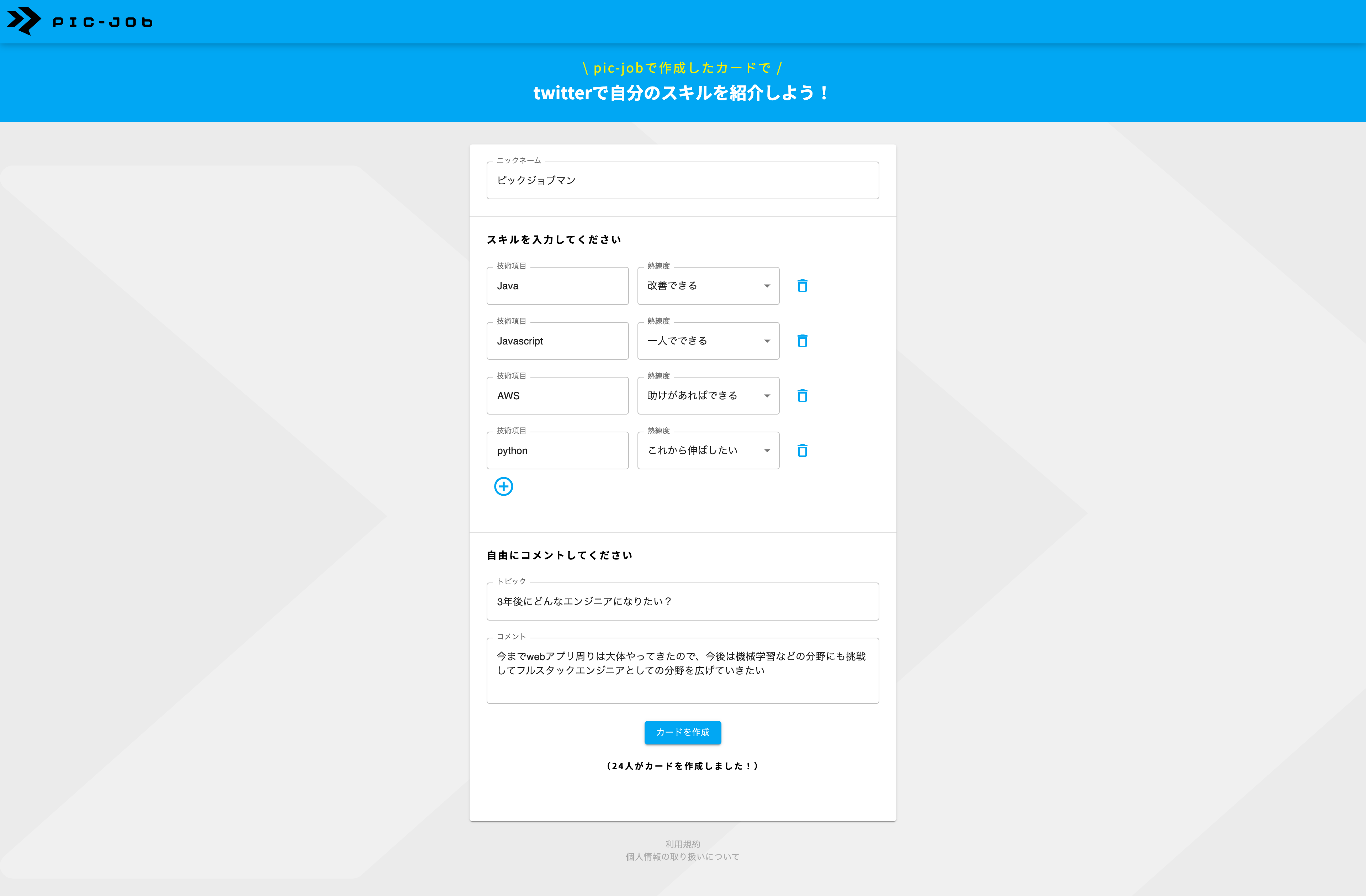 スキルなどの情報を入力