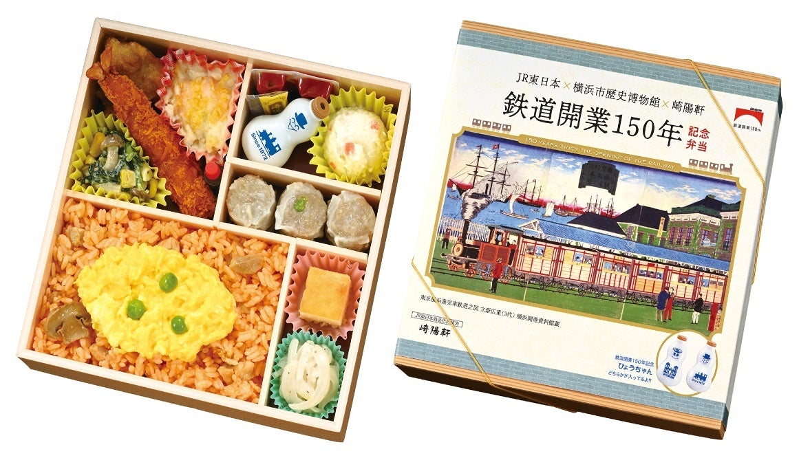 横浜開港資料館所蔵の錦絵の画像が使用された「JR東日本×横浜市歴史博物館×崎陽軒　鉄道開業150年記念弁当」