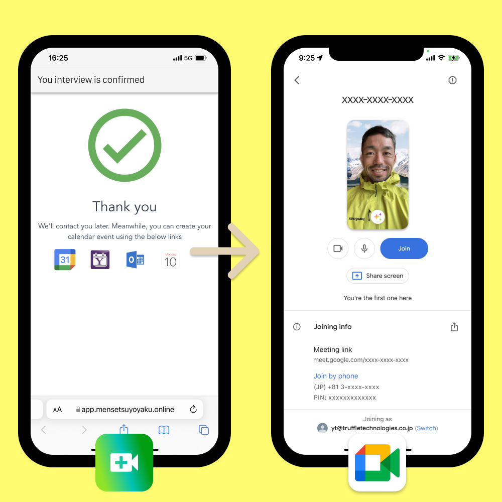 Google Meetのビデオ面接URLを自動で用意します。