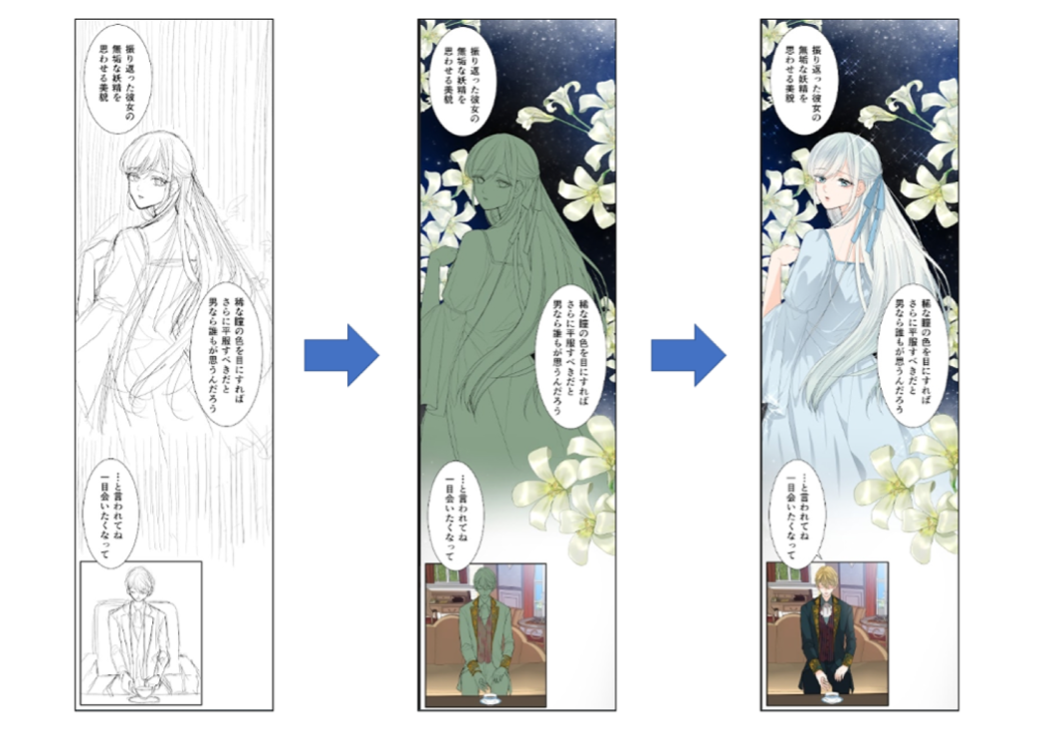 「見捨てられた令嬢と深紅の公爵」 ©まづも comico ©東万里央 メディアソフト