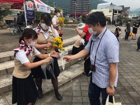 ▲過去のひまわりの生花配布の様子 