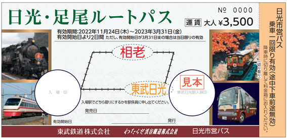 △日光・足尾ルートパス券面（イメージ）