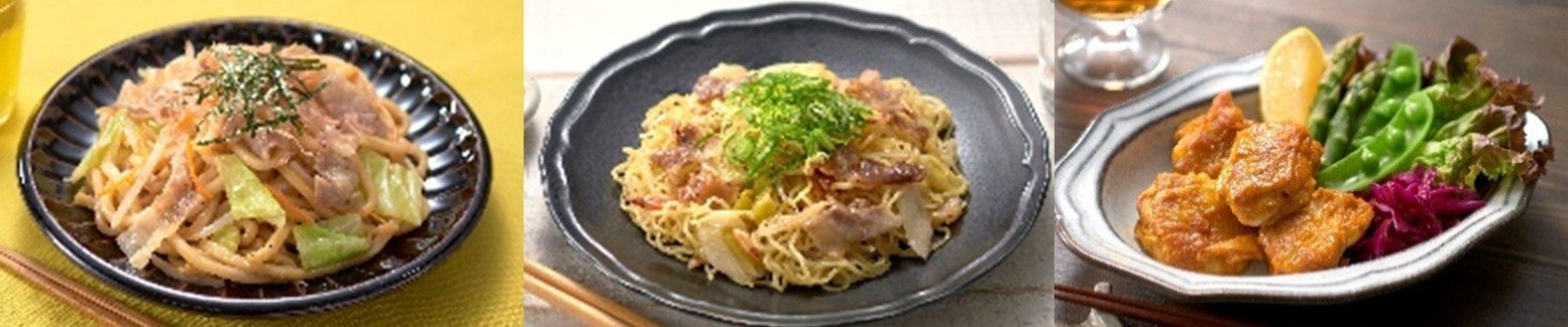 左から　焼きうどん、ねぎ塩焼きそば、タンドリーチキン