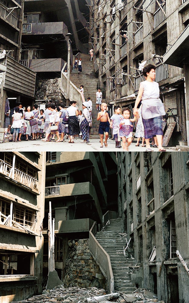 軍艦島で「地獄段」と呼ばれていた階段の今と昔