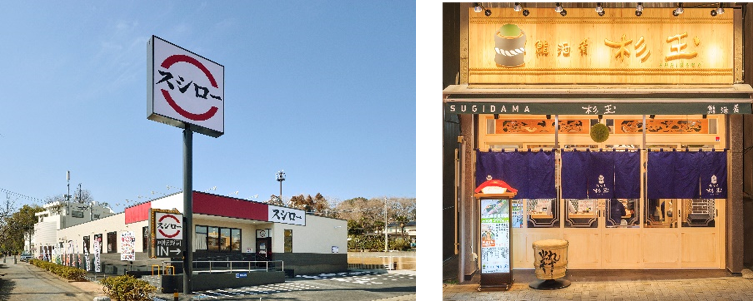 「スシロー」、「鮨　酒　肴　杉玉」外観写真