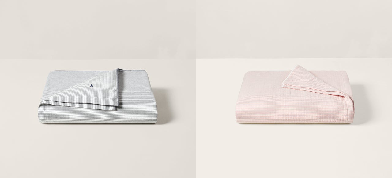 シアサッカー ストライプ シングル タオルケット(ネイビー、ピンク)