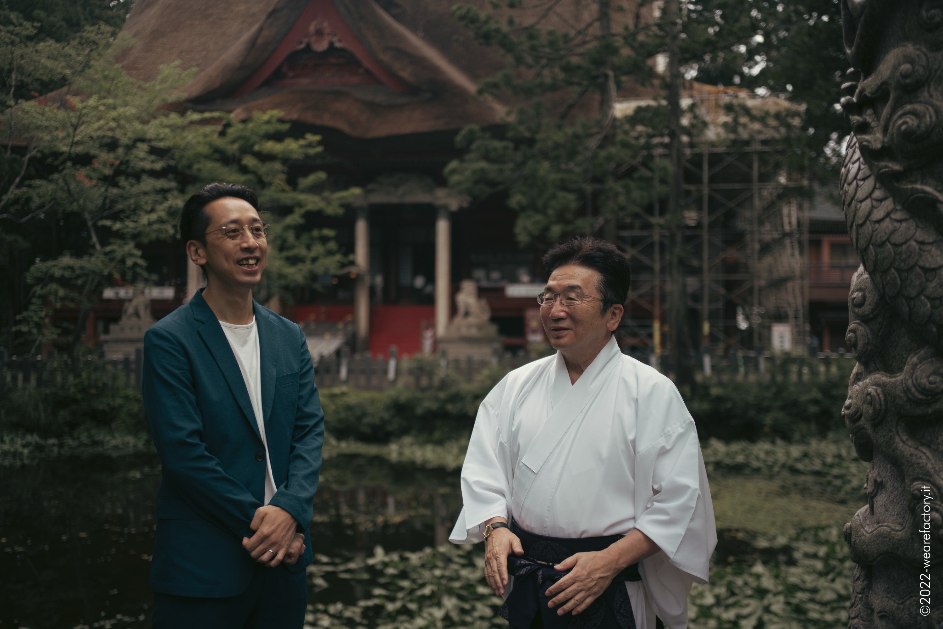 コラボレーション企画を担当するファロの前田シェフ（写真左）と出羽三山神社  参事の吉住登志喜さん（写真右）