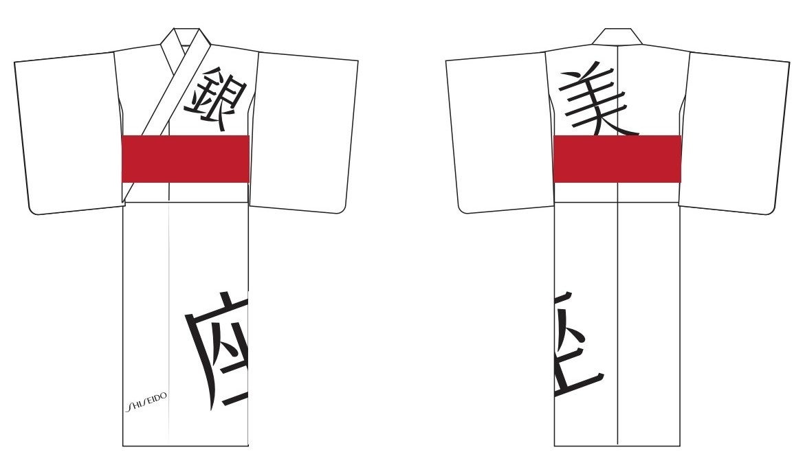  “銀座” “美”の文字がデザインされた白いゆかたで一部スタッフがお迎えします。