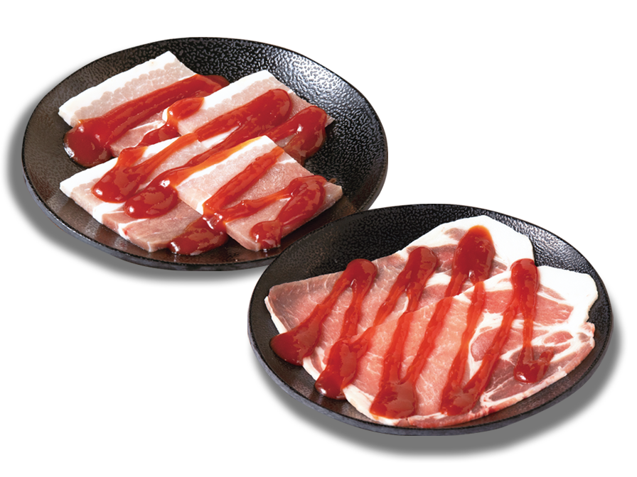 左上：豚カルビ、右下：豚肩ロース