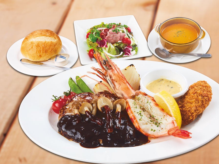 リッチきのこソースのハンバーグ＆有頭大海老のオーブン焼き＆広島県産大粒牡蠣フライフェアセット