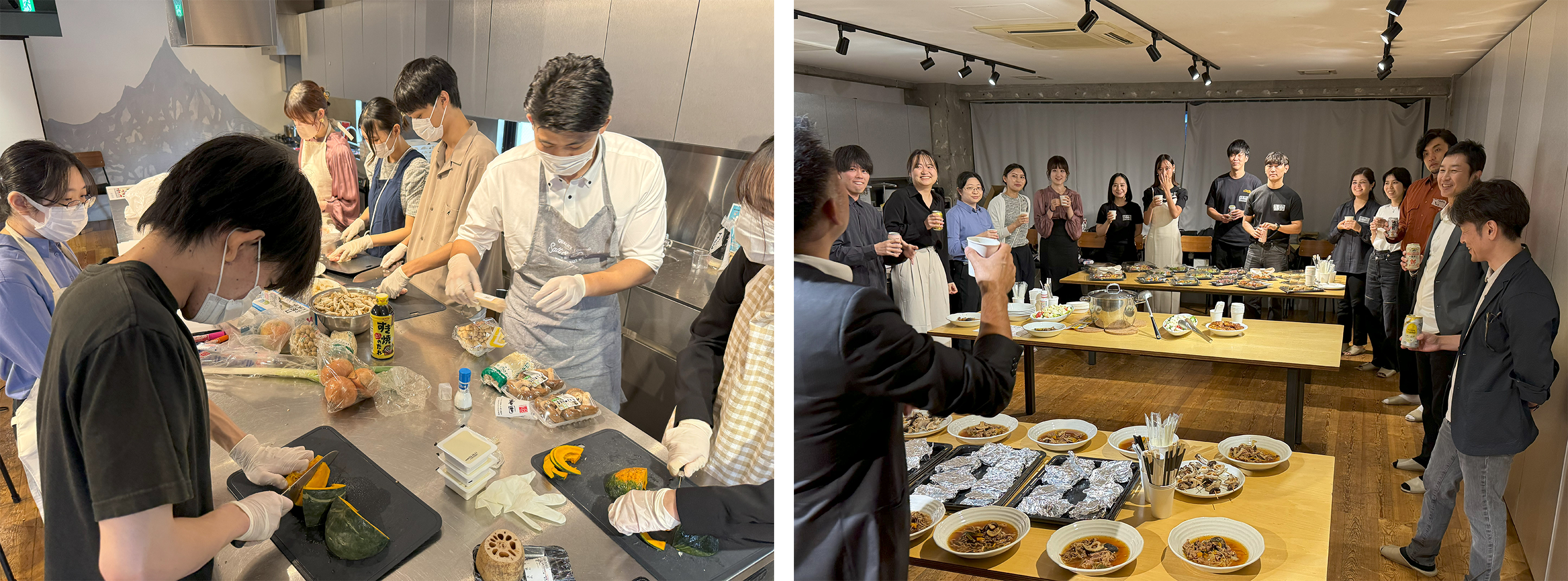 （左）調理の様子（右）懇親会の様子