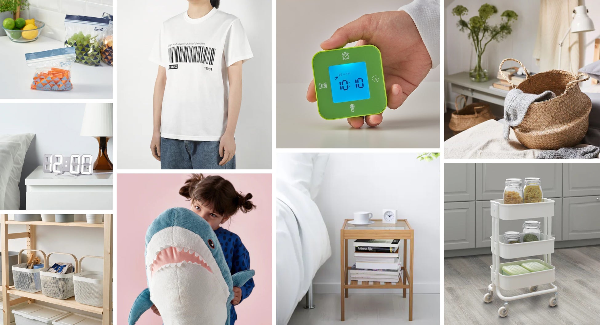 IKEAポップアップストアin盛岡南の内装イメージ(上)、取り扱い商品の一例(下)