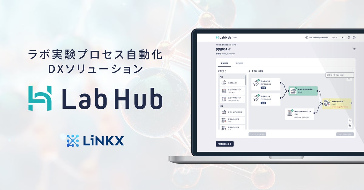 スタートアップLiNKX、ラボ実験プロセスを自動化するDXソリューション「LabHub」の提供を発表 | リンクス株式会社のプレスリリース