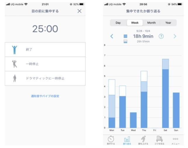 集中アプリの画面