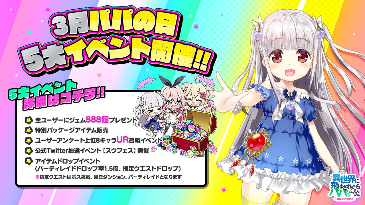 Tvでも紹介された話題の 異世界のパパ 3月のパパの日5大イベント開催 恒例のジェムプレゼント 限定パッケージ販売 最高等級ur召喚イベントにドロップイベント Twitterイベントスクフェスも開催 株式会社snowpipe Japanのプレスリリース Tvでも紹介された話題の 異世界のパパ 3月のパパの日5大イベント開催 恒例のジェムプレゼント 限定パッケージ販売 最高等級ur召喚イベントにドロップイベント Twitterイベントスクフェスも開催 株式会社snowpipe Japanのプレスリリース