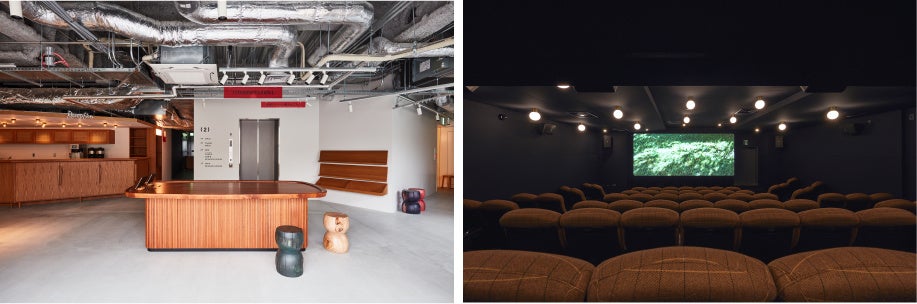 「K２」は映画館が立つ場所「北沢2丁目」と、世界最高峰の山「K2」を重ね合わせた名称（写真左：チケット購入カウンター、右：シアター内）