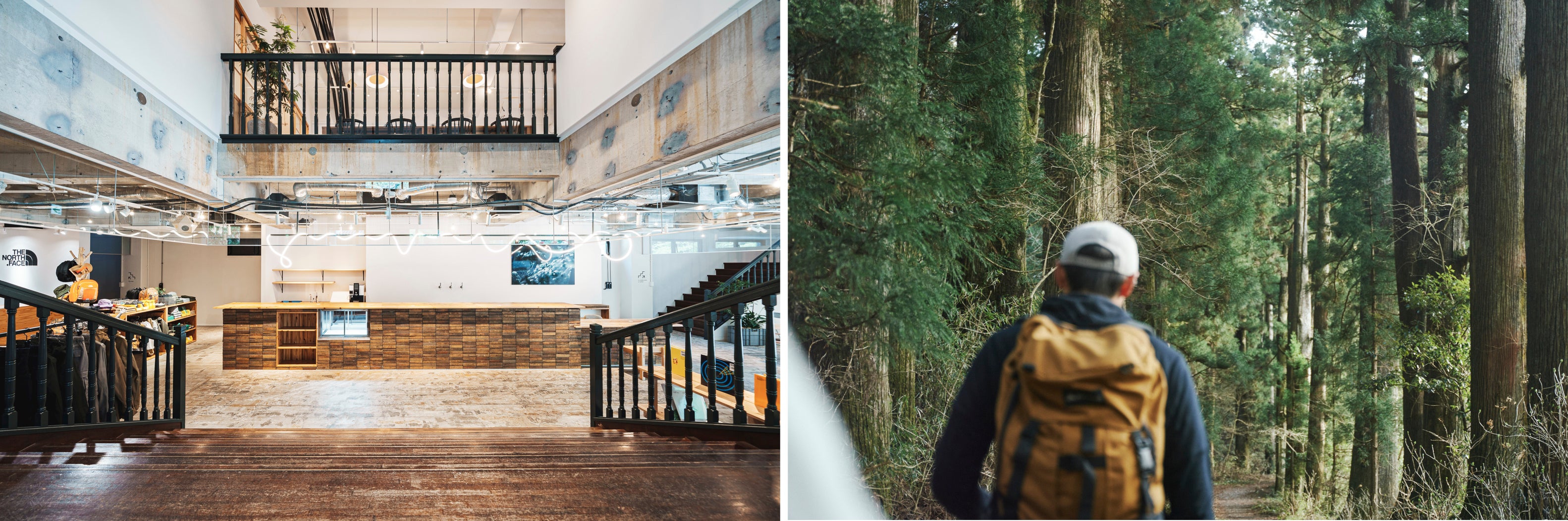 受付カウンターには外部舗装で使用されていたコンクリートブロックを再利用。初心者やお子様連れ向けのメニューもご案内します。