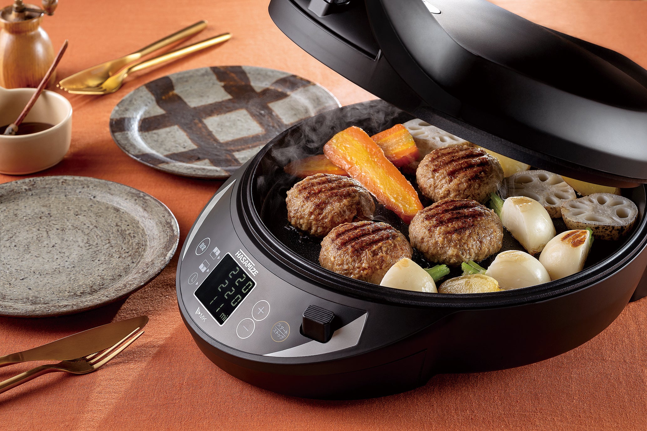 両面焼きホットプレート　HASAMIZE はさみ調理”や“2面同時調理”ができる両面焼きホットプレート