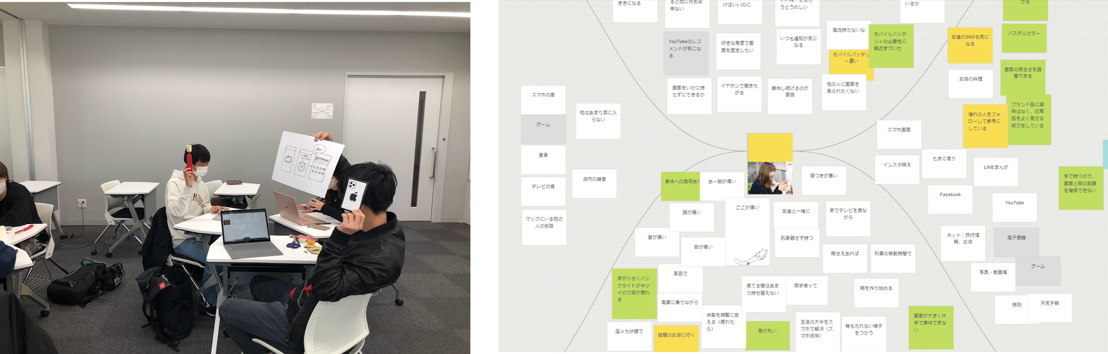ワークショップの様子と電子ポストイットツール「Apisnote」を使ったアイデア創出