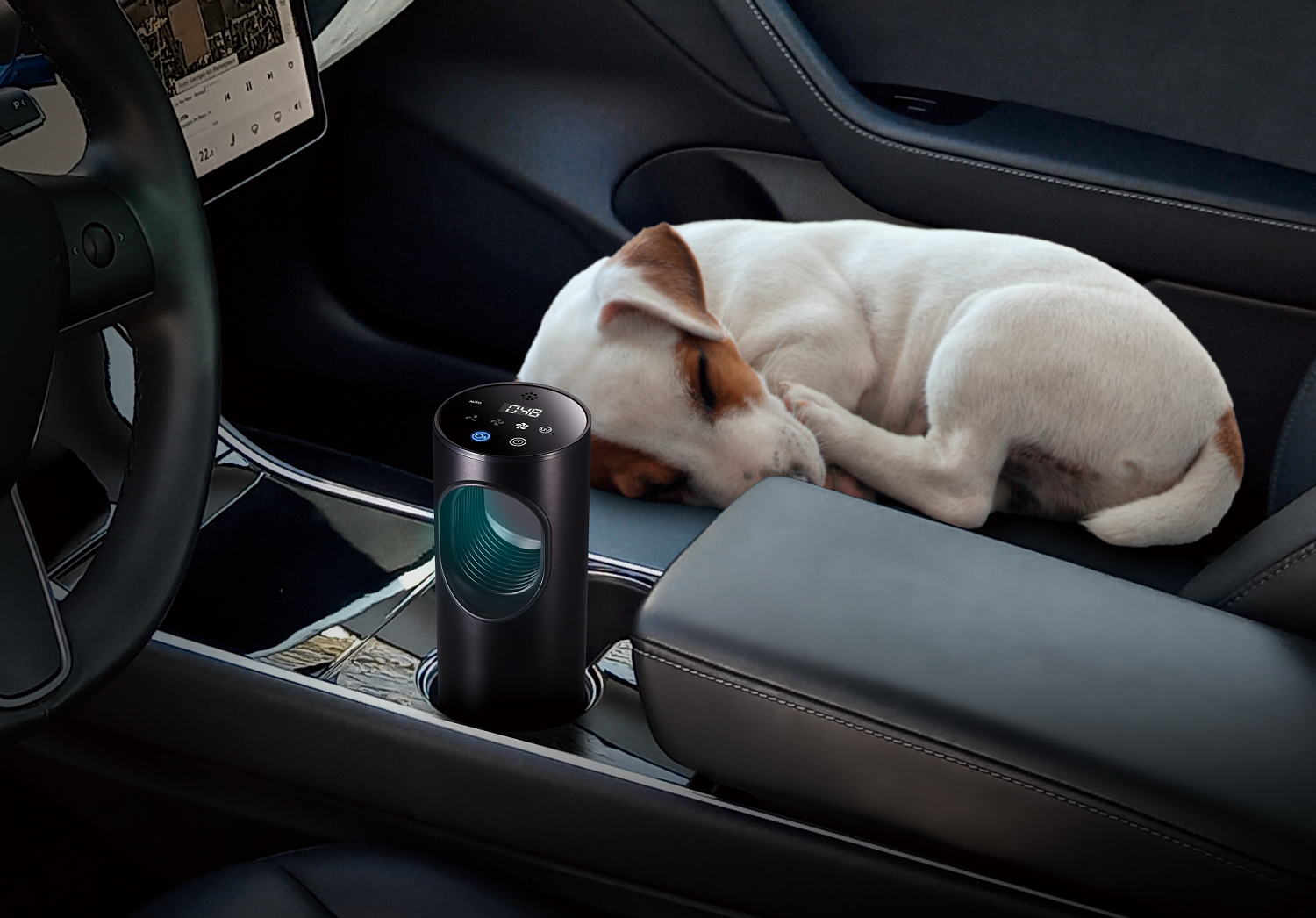 Kirala Air Piccoをカップホルダーに設置しているイメージ