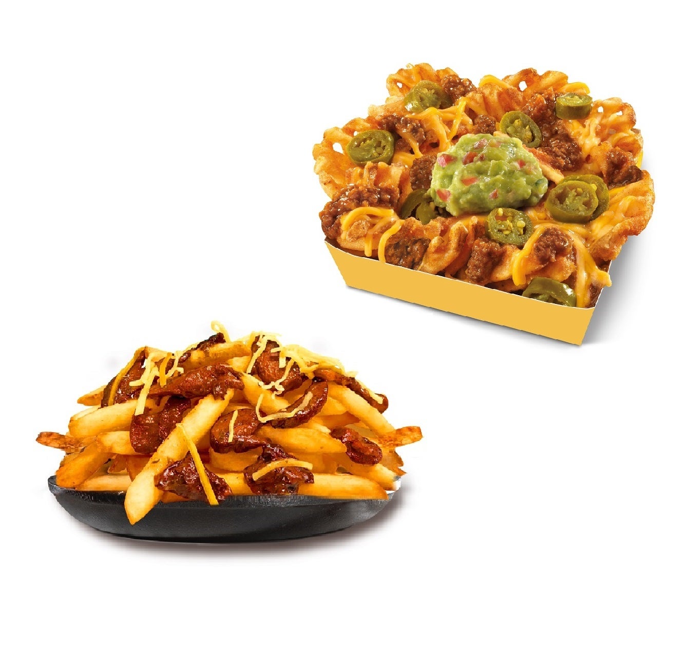 クリスカットナチョス(左)とマッシュルームローデッドフライ