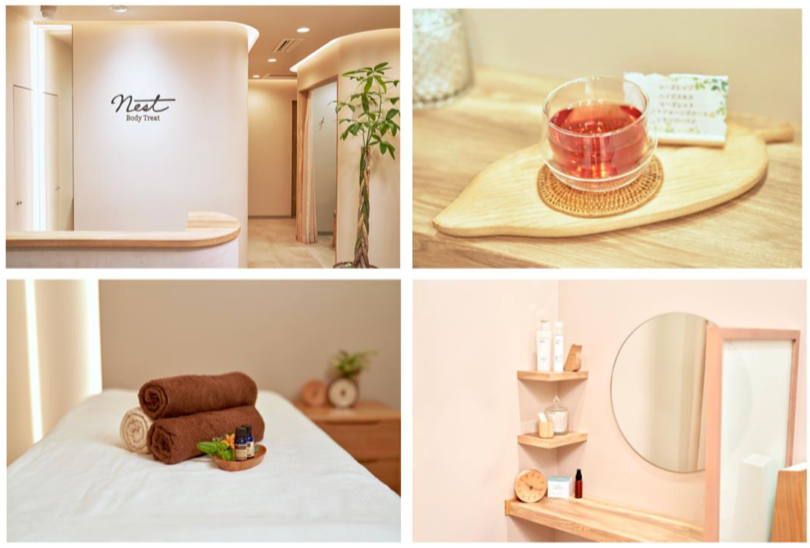 温かみのある照明と白を基調にした隠れ家的な雰囲気の店内 恵比寿駅徒歩 1 分、完全個室・隠れ家的なプライベートサロン