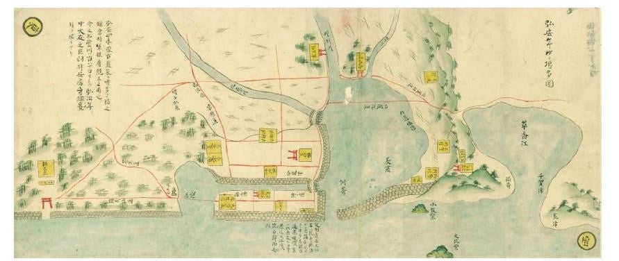 　▲弘安年中博多図 江戸時代後期～明治時代 福岡県立図書館所蔵