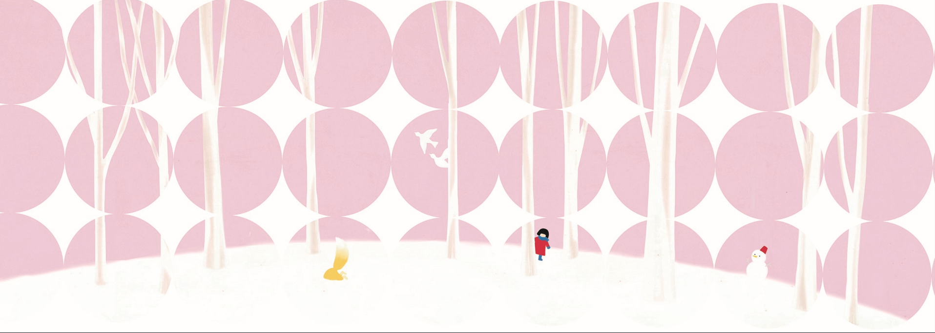 少女とキツネが”かくれんぼ”をしている様子