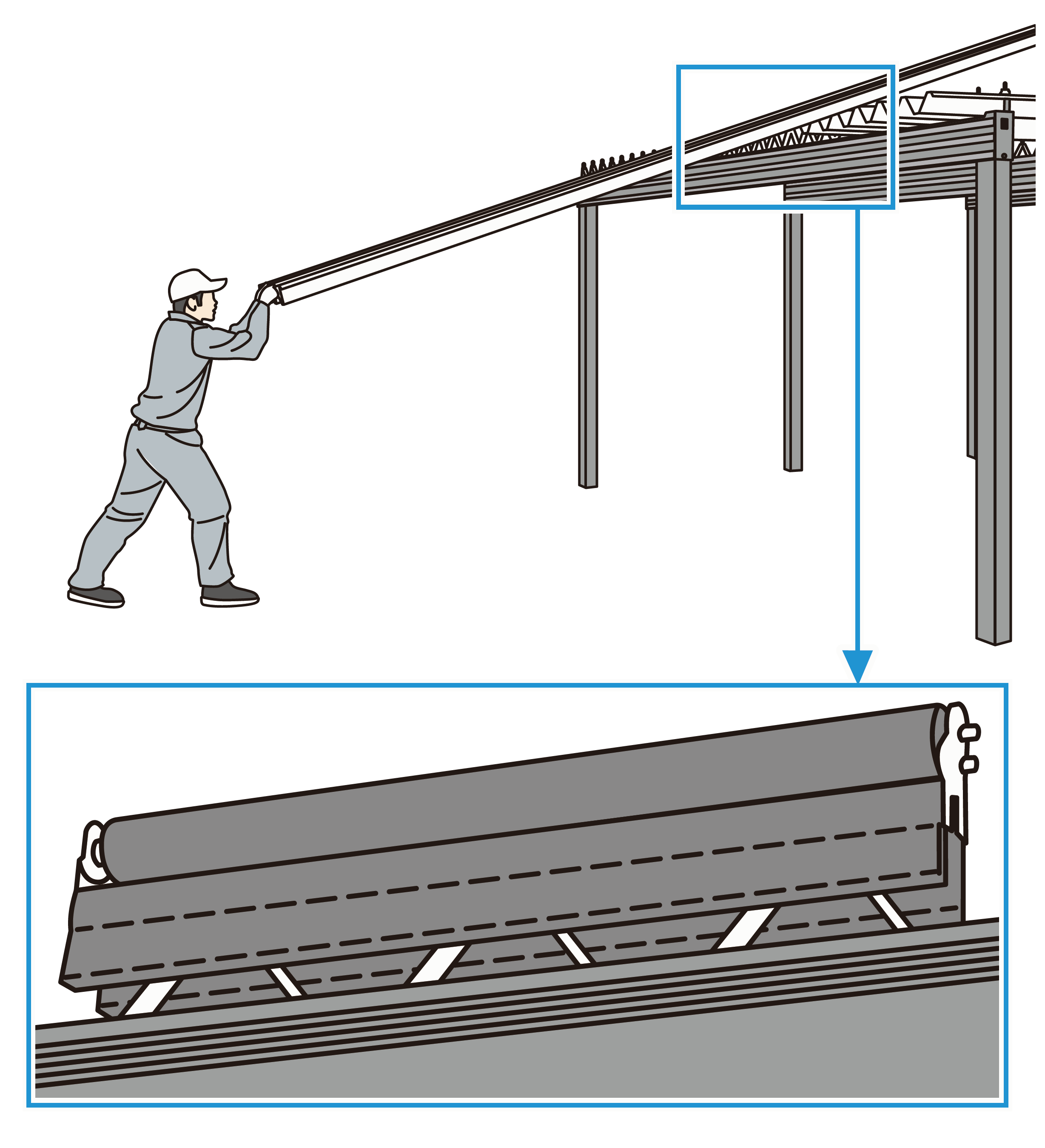 折板荷上げローラー (施工イメージ)