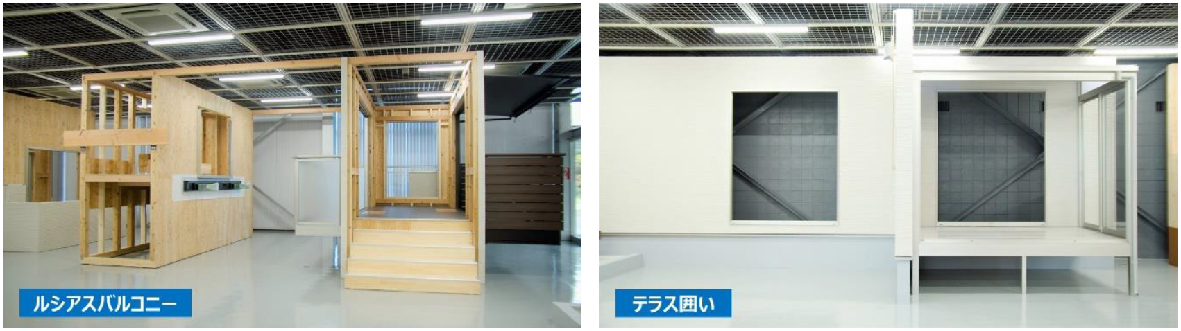 完成品（各写真右側）を見ながら、実技スペースにて研修を実施