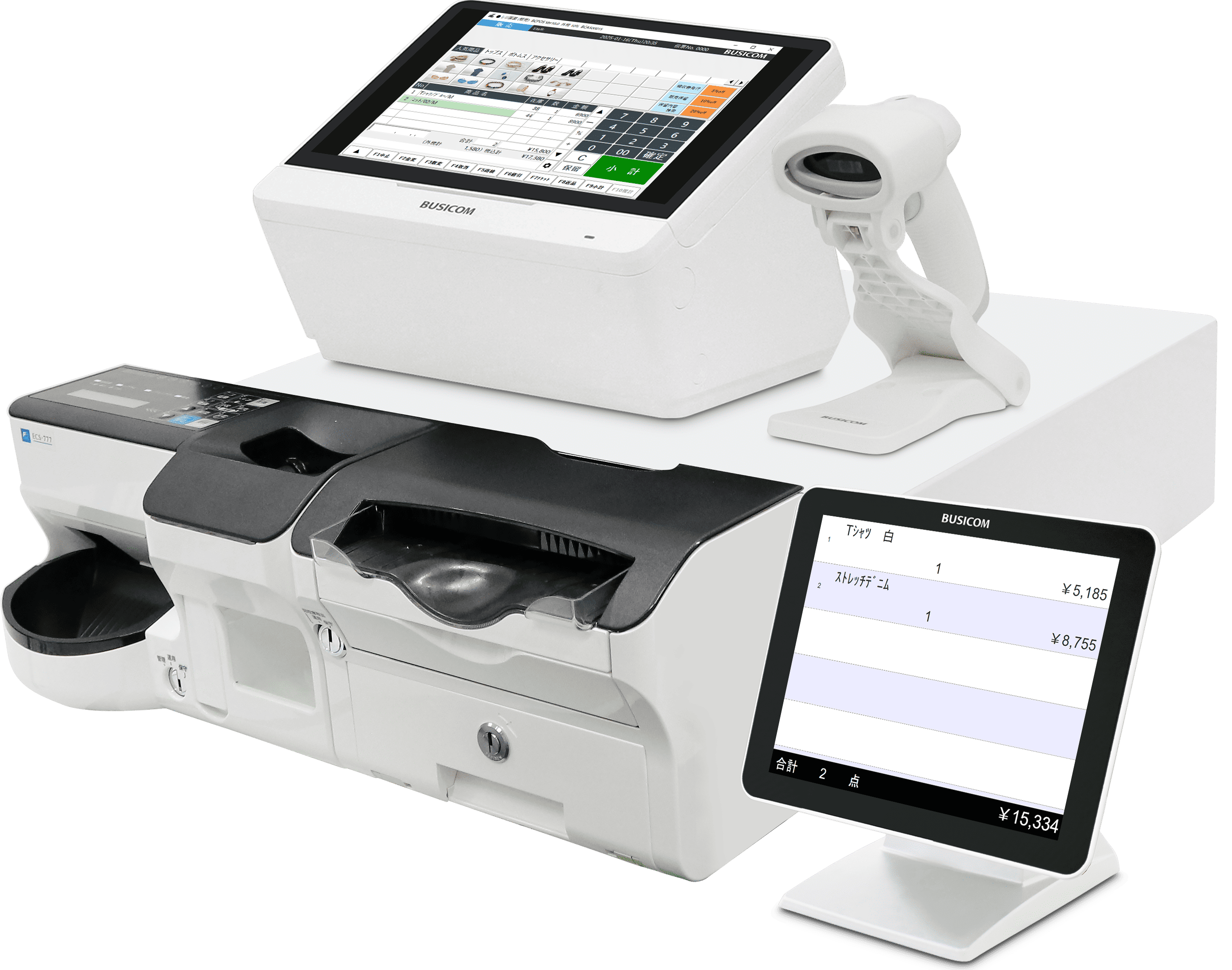 ✧BUSICOM✧ビジコム　 POSレジ周辺機器セットSeav-15a ホワイト ビジコムのPOSレジ】高パフォーマンスなタッチPCを採用し新登場！POS