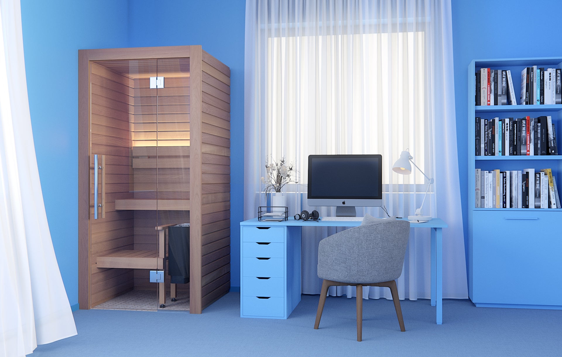 家庭用サウナを書斎に設置したイメージ