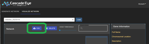 「CSVボタン」を押すと遺伝子リストがCSVファイルとしてダウンロードされる