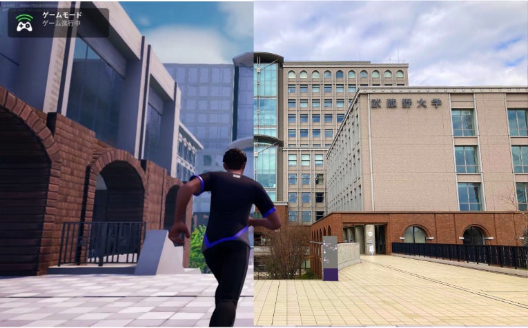 有明キャンパスを再現 (左がフォートナイト内の画面、右が実際のキャンパスの写真) ※この作品はEpic Gamesによりスポンサー、支援、または運営されるものではありません。