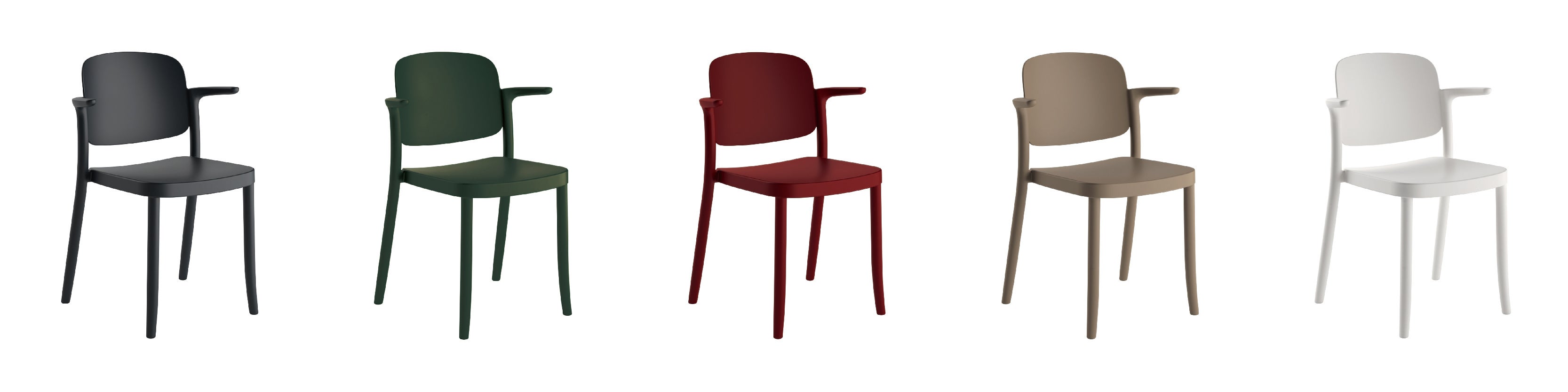 （左から、ブラック・グリーン・ディープレッド・ウォームグレー・ホワイト）