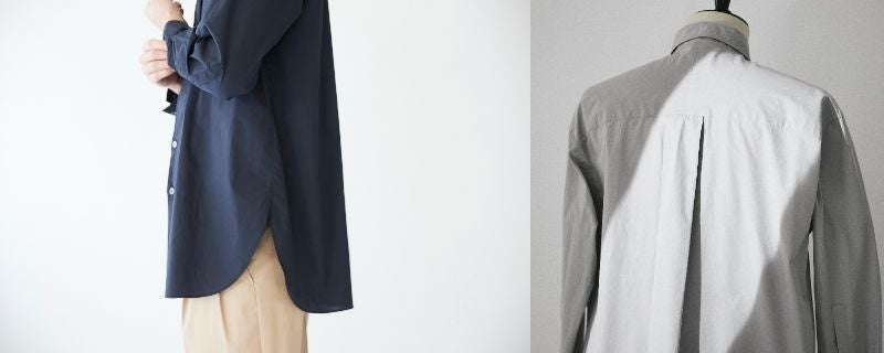 アウトプリーツレギュラーカラーロングシャツ　27,500円(税込)