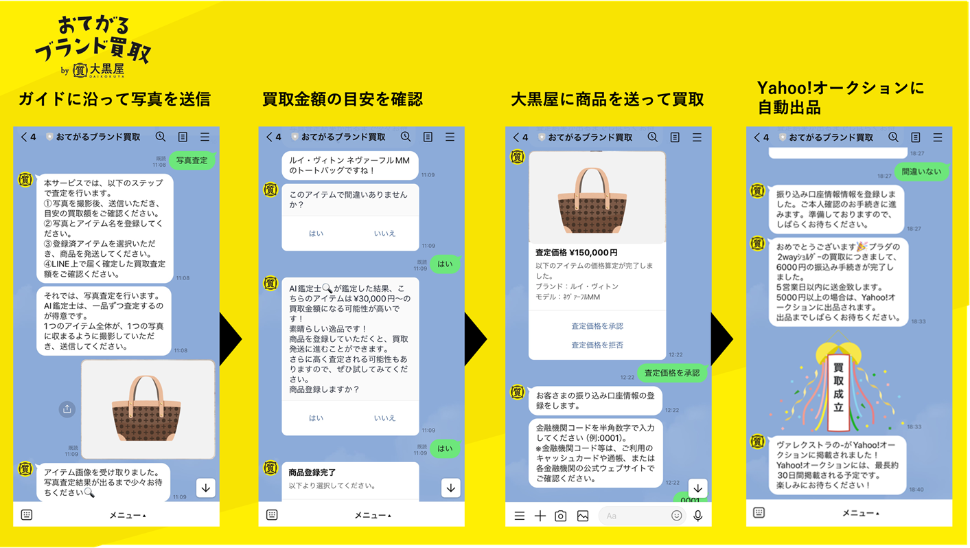 大黒屋とLINEヤフーが「おてがるブランド買取」概念実証開始！AI写真