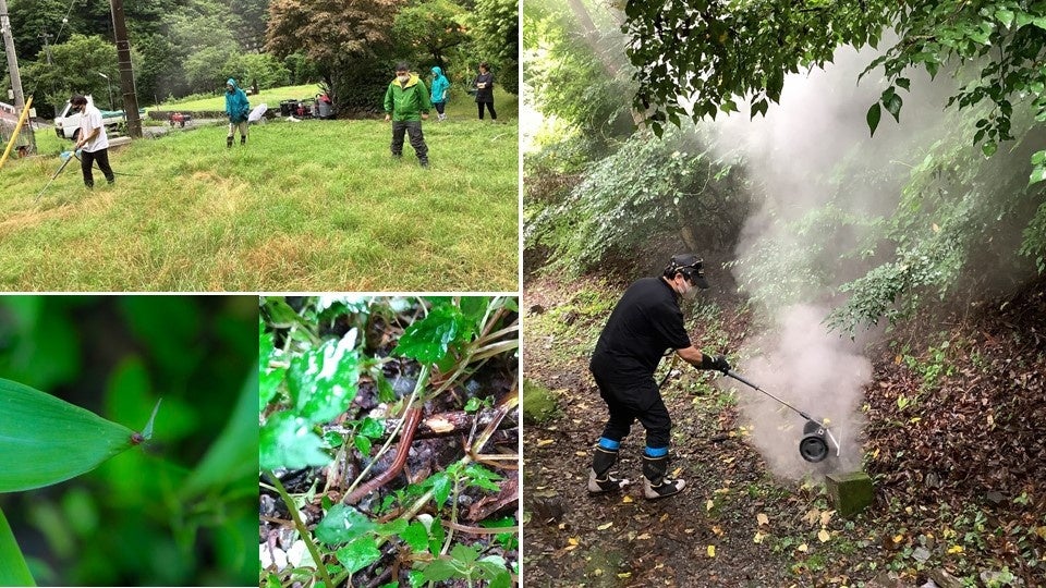 左上：地表、経過温度測定、左下：マダニ、ヤマビル、右：専用ノズル（WR 50）を使用してヤマビルを除去